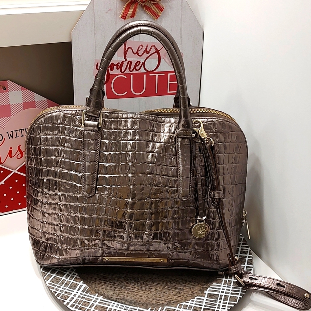 😍PUC Brahmin Brand Crocodile Leather Embossed Crossbody Satchel, Gorgeous Bag!